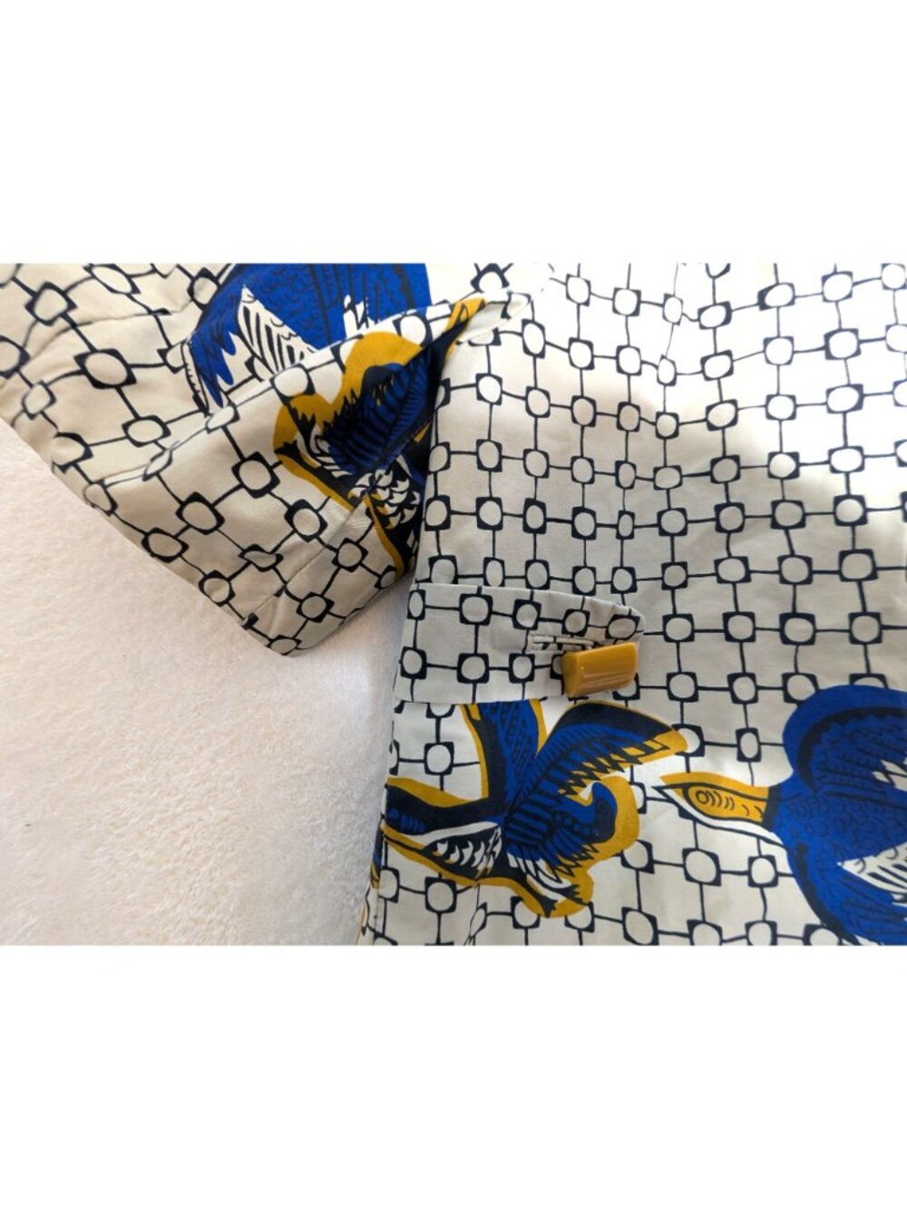 Taikonku Anthropologie Cirikli Bird Print Retro Cropped Jacket Size 8 Blue & Yel - Picture 11 of 11